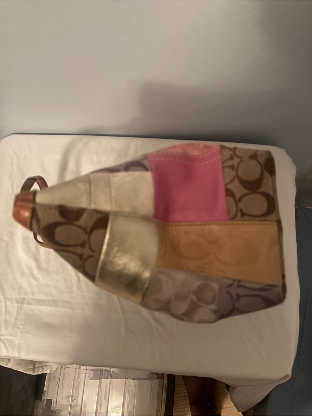 Coach Patchwork Signature Tote - Pink, Tan & Gold Accents - Picture 7 of 9